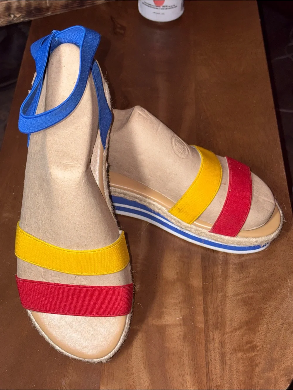 Source Unknown Colorblock Espadrille Wedge Sandals in Blue, Yellow & Red